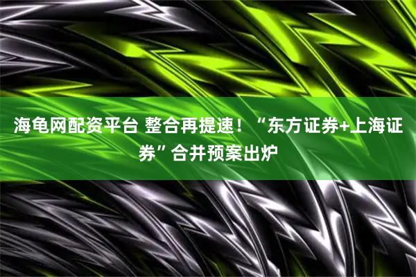 海龟网配资平台 整合再提速！“东方证券+上海证券”合并预案出炉
